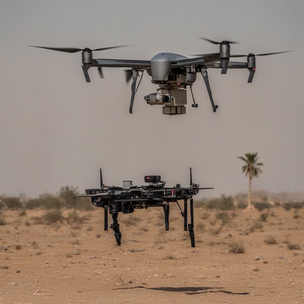 Military heavy-lift drone carrying 5kg FLIR thermal and LiDAR payload over Indian defence test range
