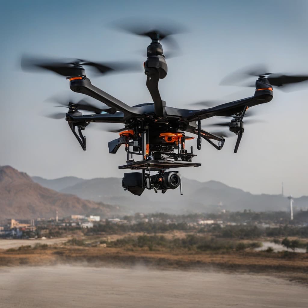 AutoAbode 5kg payload heavy-lift drone flying over Indian industrial site