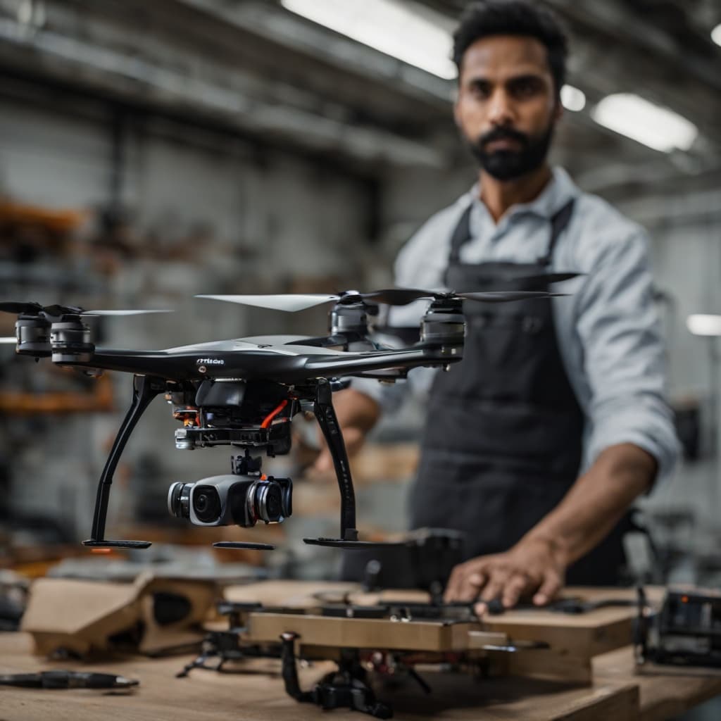 Engineer demonstrating 5kg payload capacity with heavy-lift drone