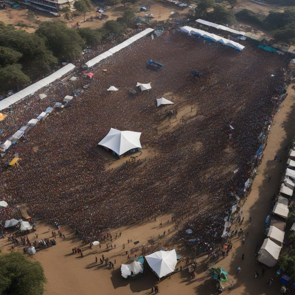 Aerial view from tethered drone monitoring large public event security in India