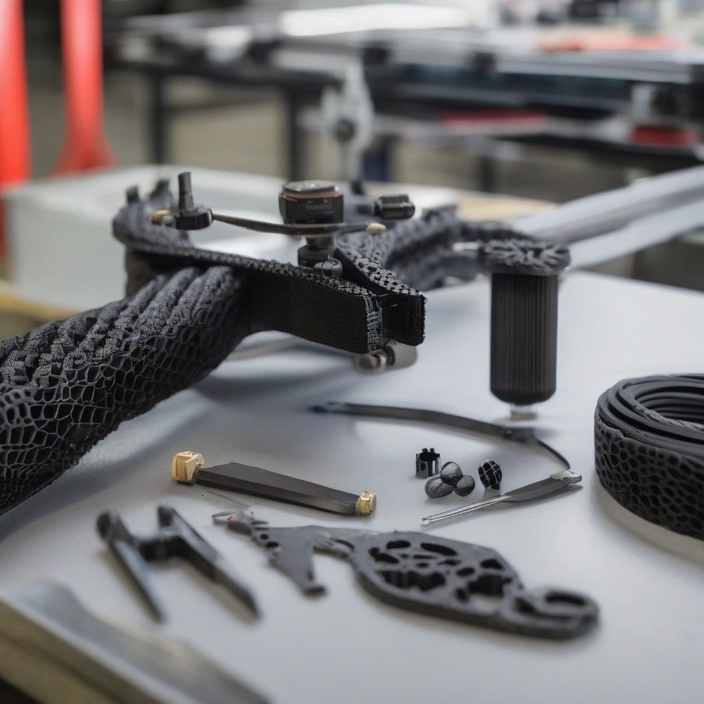 Comparison of 3D-printed drone components in high-strength Nylon-CF versus standard materials.
