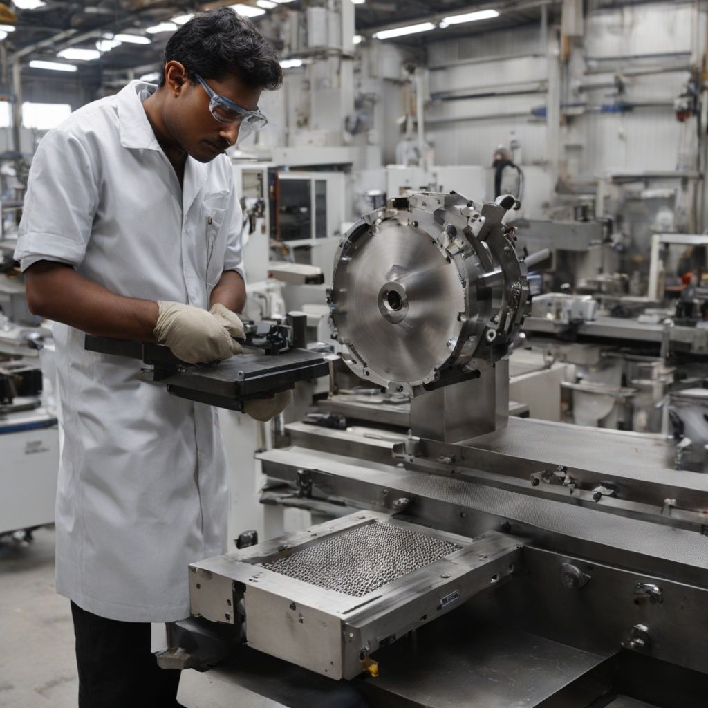 Technician checking 3D printed aluminium part