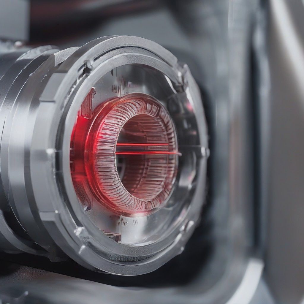 Close-up of laser sintering titanium powder to create a medical implant.